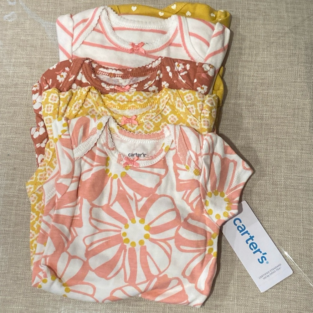 Baby Carter's 5-Pack Short-Sleeve Floral Stripe Heart Dots Bodysuits